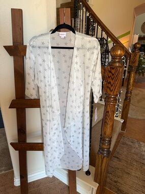 LuLaRoe White Sheer Star-Print Swim Coverup Kimono